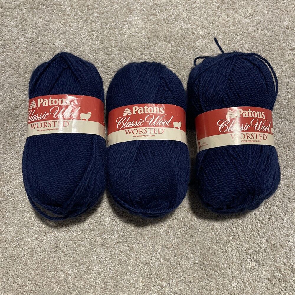 Lot Of 3 Patons Classic Wool Yarn-Navy - 244077-77110